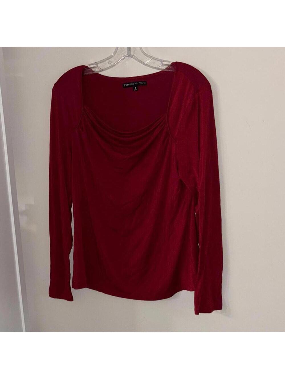 💕Preston & York red Drape neck, long sleeve stretch, blouse, shirt, top